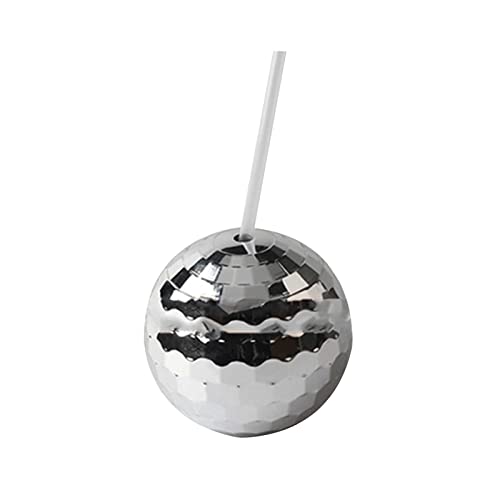 Image of 1970's Ball Drink Cup with Straw Disco Ball Cocktail Cup Suitable for Metal Shiny Foil Color Graduation Anniversary Party Straw Cup Tableware (Silver)