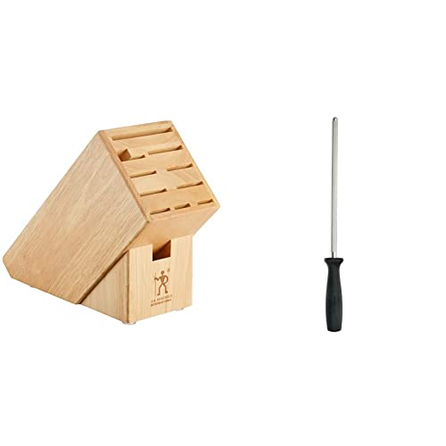 Henckels Hardwood Knife Block, Knife Storage, 11-Slot & Fine Edge Pro Sharpening Steel, 9-Inch, Black/Stainless Steel #TOP6