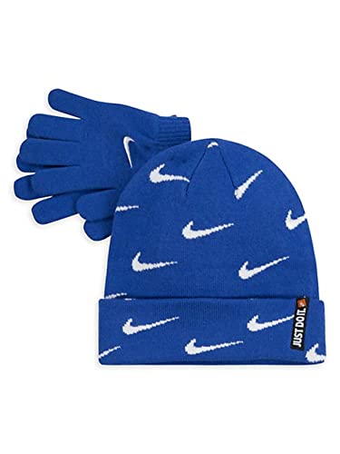 Image of Nike Boys' (8-20) Knit Beanie Cap and Gloves Set (Game Royal /White)