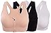 HENNY RUE Women's Front Zipper Closure Sports Bra Padded Workout Yoga Bras Pack of 3 Black/White/Nude XXL