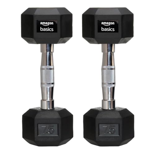 amazon basics Rubber Encased Hex Dumbbell Weight Set Of 2, 7.5 Kg,Black
