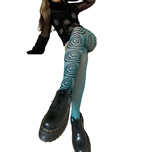 Women Sheer Tights Control Top Pantyhose Y2k Tie Dye Mesh Tights Fishnet Sockings Leggings（A Swirl）