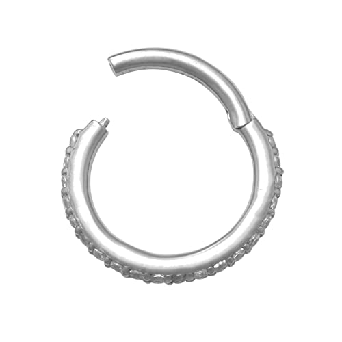 Anygolds 14K Real Solid Gold Diamond Cz Hoop Earring, Cartilage Daith Helix Tragu Conch Rook Snug Body Hoop Ear Clicker Ring Piercing Jewelry 16 Gauge - 1Pcs Mbj3011-Cz (12Mm, White Gold) #TOP4