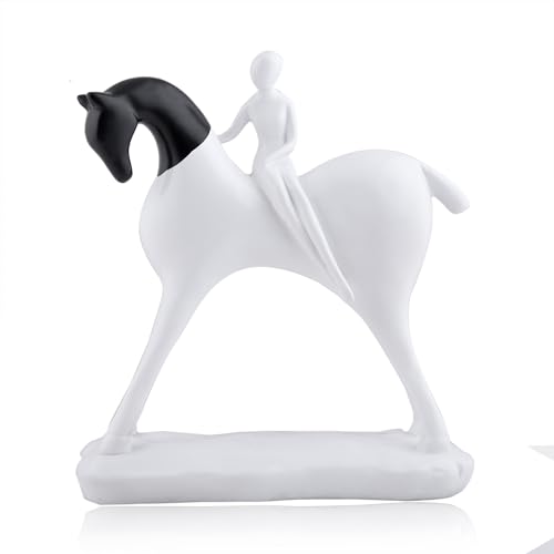 Image of Xtore Modern Artistic Horse and Rider Figurine | Resin Home Decor Accent | Unique Art Piece for Living Room, Office, or Entryway | Elegant and Sleek Design