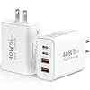 USB C Wall Fast Charger Block, 40W 4-Port Type C Charger Fast Charging Blocks PD Power Charger Adapter+QC 3.0 USB Multiport Charger Brick for iPhone 17/16/15/14/13/12 Pro Max, iPad, Galaxy S25-2Pack