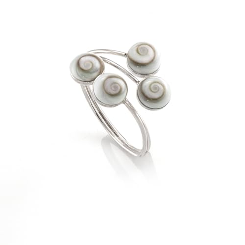 Silverly Anillo Ajustable Mujer de Plata 925 con Ojo de Shiva Concha Blanca Caracol Silverly Anillo Ajustable Mujer de Plata 925 con Ojo de Shiva Concha Blanca Caracol