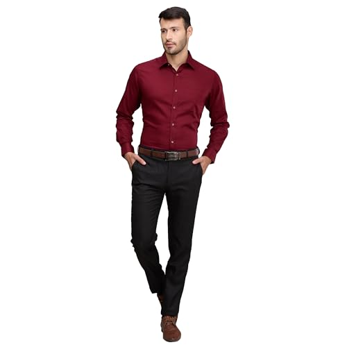 Image of Raymond Men's Slim Fit Solid Pattern Pure Cotton Full Sleeve Semi Cut Away Collar Formal Shirt
