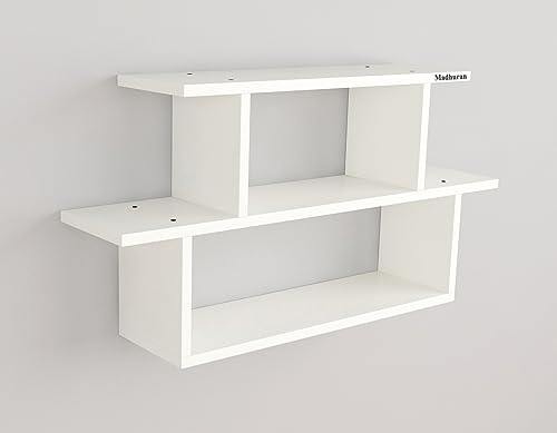 Image of Madhuran Engineered Wood Wall Mounted Shower Books Storage Shelf Stand Tier 3 White /Home Library Shelves Cabinet Decorative Brackets Open Organizer