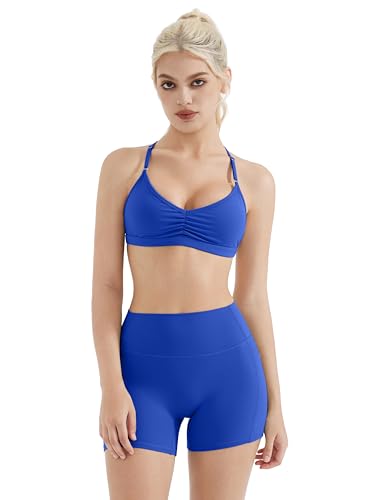 SUUKSESS Workout Sets for Women Padded Open Back Strappy Gym Set Criss Cross Yoga Sets 2 Pieces