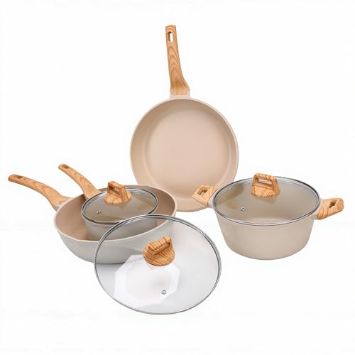 Serounder Non Stick Cookware Efficient Heat Distribution Set for Gas Electric Stove Easy Cleanup for Home Kitchen Cast Aluminum Kitchen Pots and Pans Set