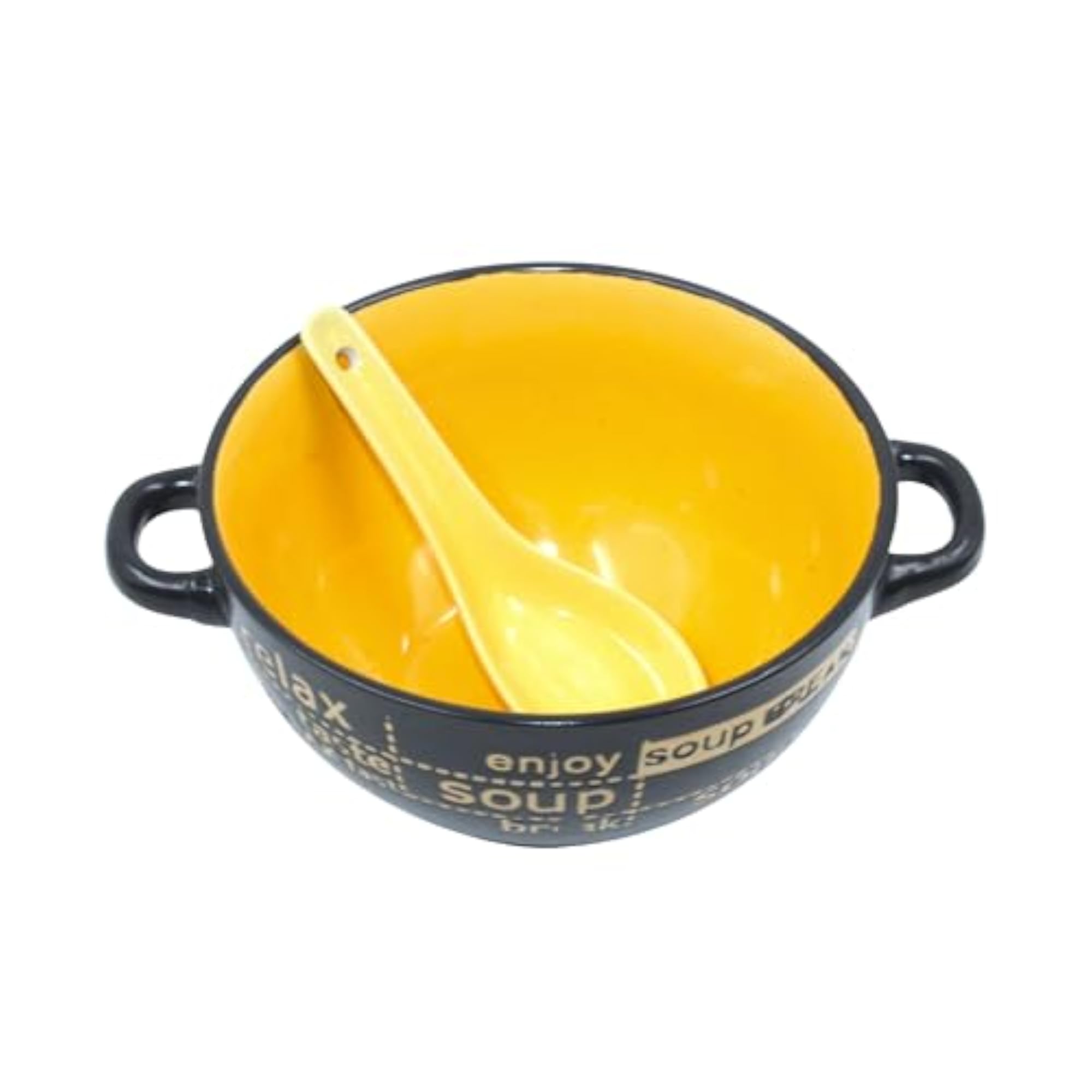 Ceramic Soup Bowl with Spoon & Handles, Kitchen Bowl