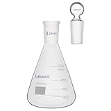 Labasics Flasque Erlenmeyer en Verre Borosilicaté avec Bouchon à Joint 24/40, Flasque Conique pour Mélange et Stockage de Réactifs de Laboratoire, 500 ml