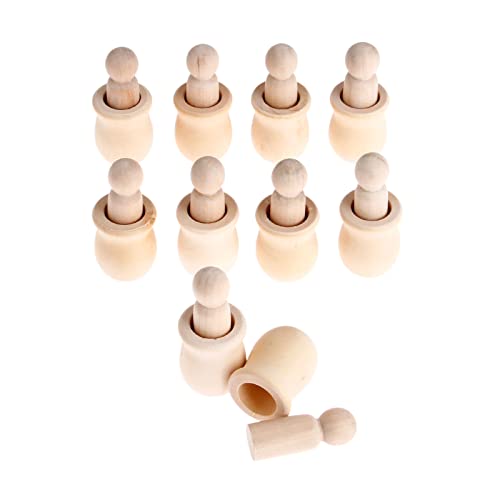Yetaha 10Pcs Unfinished Wooden Peg People, Blank Nesting Wood Figures