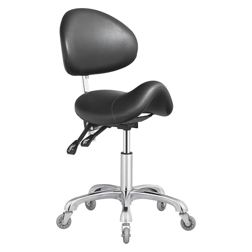 TIMARIZE Ergonomic Saddle Stool with Adjustable Height & Backrest 360 Swivel Rolling Wheels for Office Dental Salon Spa Tattoo - Support for Estheticians Stylists & Professionals