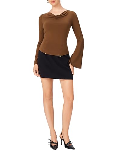 CIDER Cowl Neck Long Sleeve Blouse Bell Sleeve Going Out Casual Top3