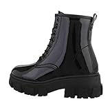 sergio todzi high heels Damen Stiefeletten Weiß Schwarze Leder-Stiefeletten mit dicker und geriffelter Sohle (numeric_40), Schwarz - Schwarz lackiertes Leder - Größe: 39 EU