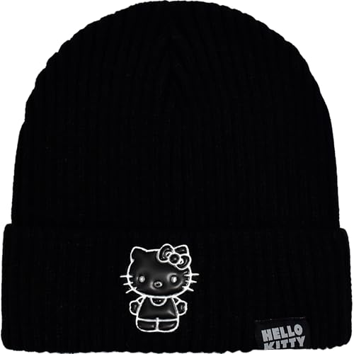 Bonnet Hello Kitty femme tricot noir hiver chaud vêtement extensible et souple