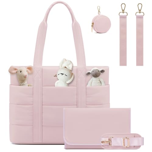 LOVEVOOK Diaper Bag Tote,15.6" Puffer Bag with Changing Pad Pacifier Case