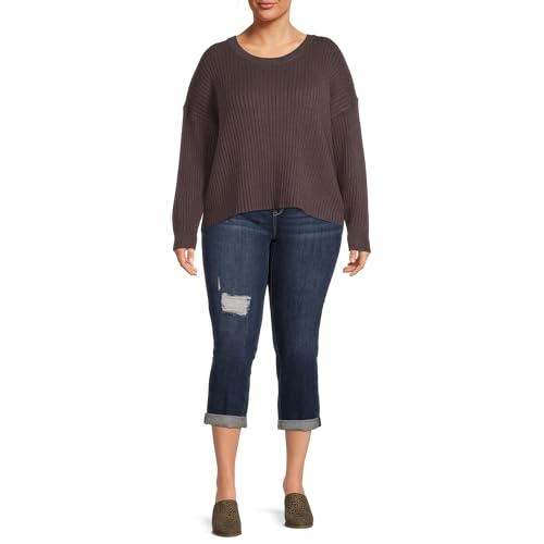 Terra & Sky Dark Wash Plus Size Slim Distressed Boyfriend Capri Jeans4