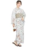 [SOUBIEN] ソウビエン 浴衣 3点 セット セパレート 新二部式浴衣 floro レディース (浴衣/兵児帯/伊達締め) フリーサイズ 春風に舞う桜×亜麻色 ykf10261-obs10029