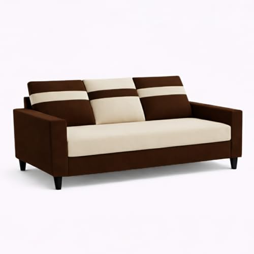 Image of Hakuna Plush Velvet 3 Seater + 1 Seater + 1 Seater Sofa Set | Silken Velvet Upholstery | Golden Legs | Designer Set for Living Room & Office Spaces (Dark Brown - Cream)