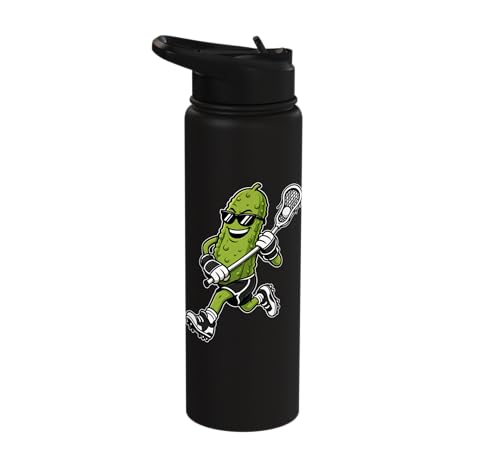Funny Pickle Lacrosse Player Dill Playing LAX Humor Boys Men Stainless Steel Insulated Water Bottle