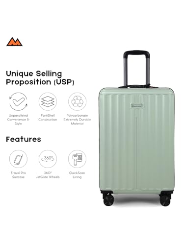 Image of Move-Meant Set of 2 ROAMIFY Small & Medium Check-in Suitcase | 55 Cm & 66 Cm | 360 Degree 8 Wheels Number Lock Polycarbonate HPS Green Trolley Bag | Luggage for Travel - Pack of