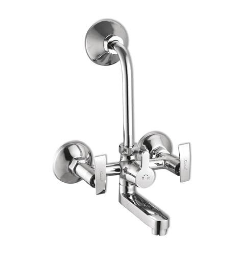 Image of Kamal Full Brass Wall Mixer - Vista Admire Spout with Wall Flange & Legs | Cold & Hot Shower Mixer Chrome Finish with 165mm Long Bend Pipe & Provision for Overhead Shower | Easy to Use Faucet
