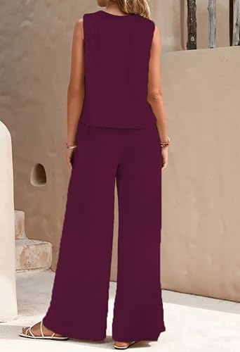 Image of ALL YOURS Women's 2 Piece Outfit Loose Tank Top and Wide Leg Pants Sets|co-ord set for women cord set for women lounge wear set for women coords set for women wear