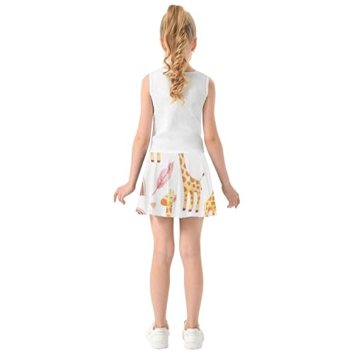 Girls Skorts Athletic Shorts Tennis Skirts Kids Custom Flowy Skort Cute Cartoon Giraffes White 3t4