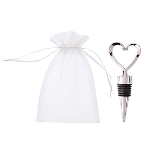 Amadj 6PCS Zinc Alloy Heart Shape Wine and Beverage Bottle Stopper Stainless Steel Wine Stopper with White Sheer Bag for WeddingHoliday PartyBirthday