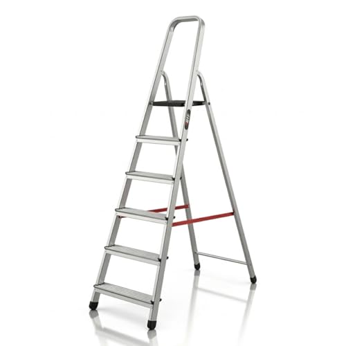 BTF Escaleras Plegables Aluminio de 6 Peldaños | Altura de Trabajo 3,0m y Carga Máx. 150kg | Escalera Plegable de Tijera con Peldaños Antideslizantes | Hecho y Certificada en Europa