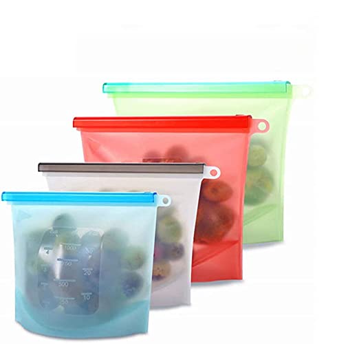 Silicone Food Preservation Bag 4pcs, Food Sealed Bag that Can Be Placed in the Frozen Microwave Oven, Reusable Self-sealing Bag After Washing