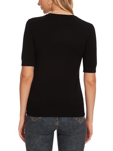 Image of Spicy Sandia Women's Short Sleeve Sweater Casual Knit Pullover Top for Summer Lightweight Black M