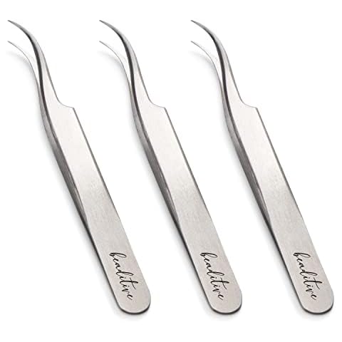 Beaditive High Precision Curved Tip Tweezers 3 Pack - 4.5" Craft Tweezers for Sewing, Beading & DIY Crafts - Non-Serrated Jewelry Tweezer Set with Fine Curved Tips - Stainless Steel Hobby Tweezers Cover