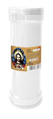 Cereria - Cero votivo modelo P50 - Blanco - Etiquetas surtidas - Diámetro 6,3 cm altura 18 cm Di Giorgio