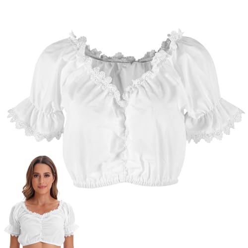 HENGBIRD Blusa Tirolesa para Mujer, Blusa tirolés Blanca, Blusas tirolés para Mujer, Blusas Tradicionales, Blusa Tirolesa, Encaje, Blusa tirolés para Mujer, Blusa tirolés para Mujer, Oktoberfest(L)