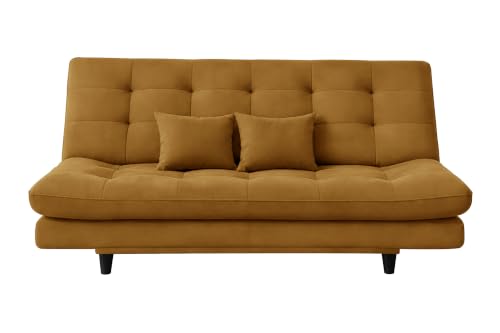 Image of 3-Seater Velvet Sofa Cum Bed | Tufted Convertible Sleeper Sofa | Plush Cushioned Seating | Space-Saving Design for Living Room, Bedroom & Office | Golden