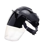 Sellstrom S32161 DP4 Multi-Purpose, Plasma Cutting / Grinding, Flip Front Shade 6 UV/IR Face Shield - Black Crown and Clear Anti-Fog Window with Ratchet Headgear