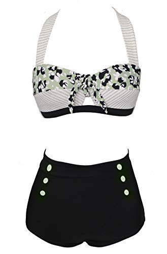 Bslingerie Traje de baño de bikini de cintura alta para mujer, estilo retro, vintage, tallas grandes - - Large