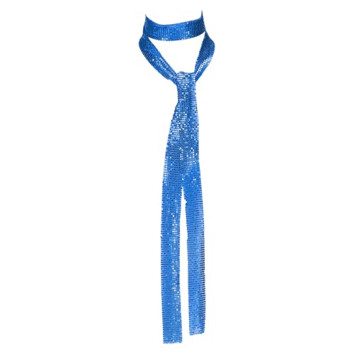 Image of sourcing map Sequins Scarf, Punk Metal Neck Tie Shiny Long Skinny Scarves Wide Sequin Necklace for Women Accessories Party Evening Banquet Daily Dress, Sapphire Blue