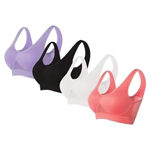 Finelylove Womens Sports Bras 4 Pack Breathable Cool Push Up Air Bra Plus Size Wireless High Support Yoga Bra Crop Top