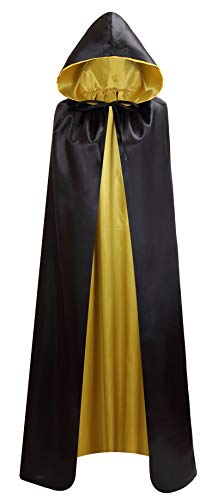 Makroyl Unisex Reversible Hooded Cloak Cape for Halloween Christmas Witch Party Vampires Cosplay Costumes (Black+Yellow, Small) - Image 4