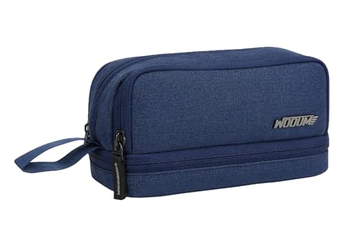 Image of Wooum Fabric Extra Large Capacity Kawaii Pencil Cases Large Pencil Case, Cute Pencil Case, Back to School, Makeup Bag, College and Office Supplies, Travel Case (Khadi Navy Blue)