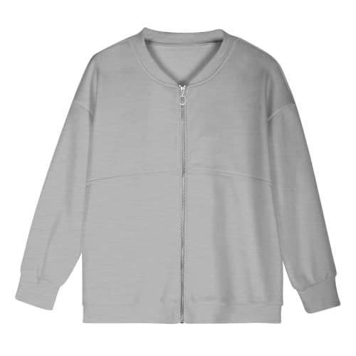 YMAMIYO Zip Up Jackets For Women No Hood Casual Long Sleeve Sweatshirts Fleece Lined Fall Winter Coat Outerwear With Pockets Grey - image 3