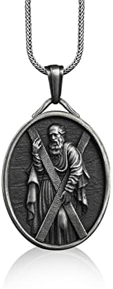 BySilverStone Jewelry - Silver St. Andrew's Cross Oval Necklace, Customizable Men Necklace, Catholic Gifts for Women, Christian Men Necklace, Small Catholic Gift