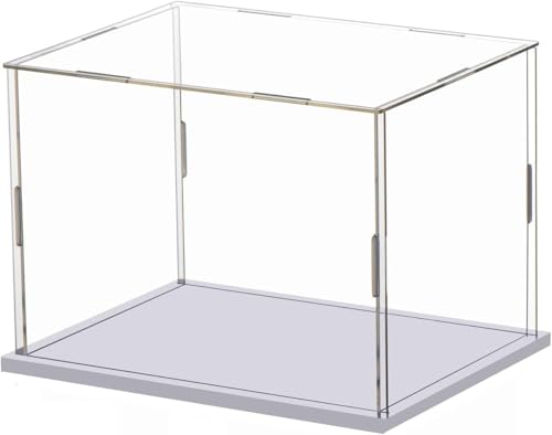 Image of Clear Acrylic Display Case - Self-Assemble Cube Box with White Base | Dustproof Protection Showcase for Collectibles, Figures, Models, Toys & Memorabilia (8x8x8)