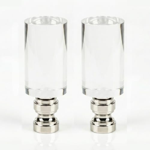 Image of Royal Designs, Inc. F-5039L-2 Clear Lucite Lamp Finial, 1.25 x 2.5 inch, Tall Cylinder with Polished Silver Base, 2-Pack