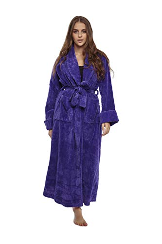 HOC 100% Cotton Women's Classic Chenille Shawl Collar Robe
