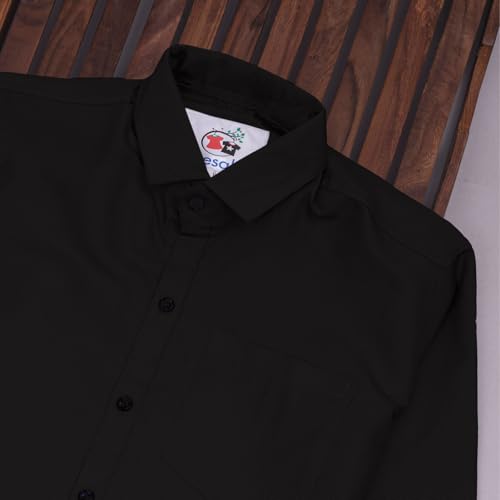 Image of Vikita Enterprise Kid Boy's Cotton Solid Shirt with Spread Collar Neck Full Sleeves Button Closure Curved Length and One Pocket | Shirt For Kids Boys
